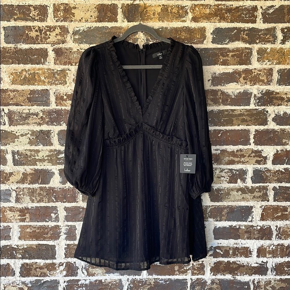 NWT Lulus Forever In My Heart Black Striped Balloon Sleeve Mini Dress Small